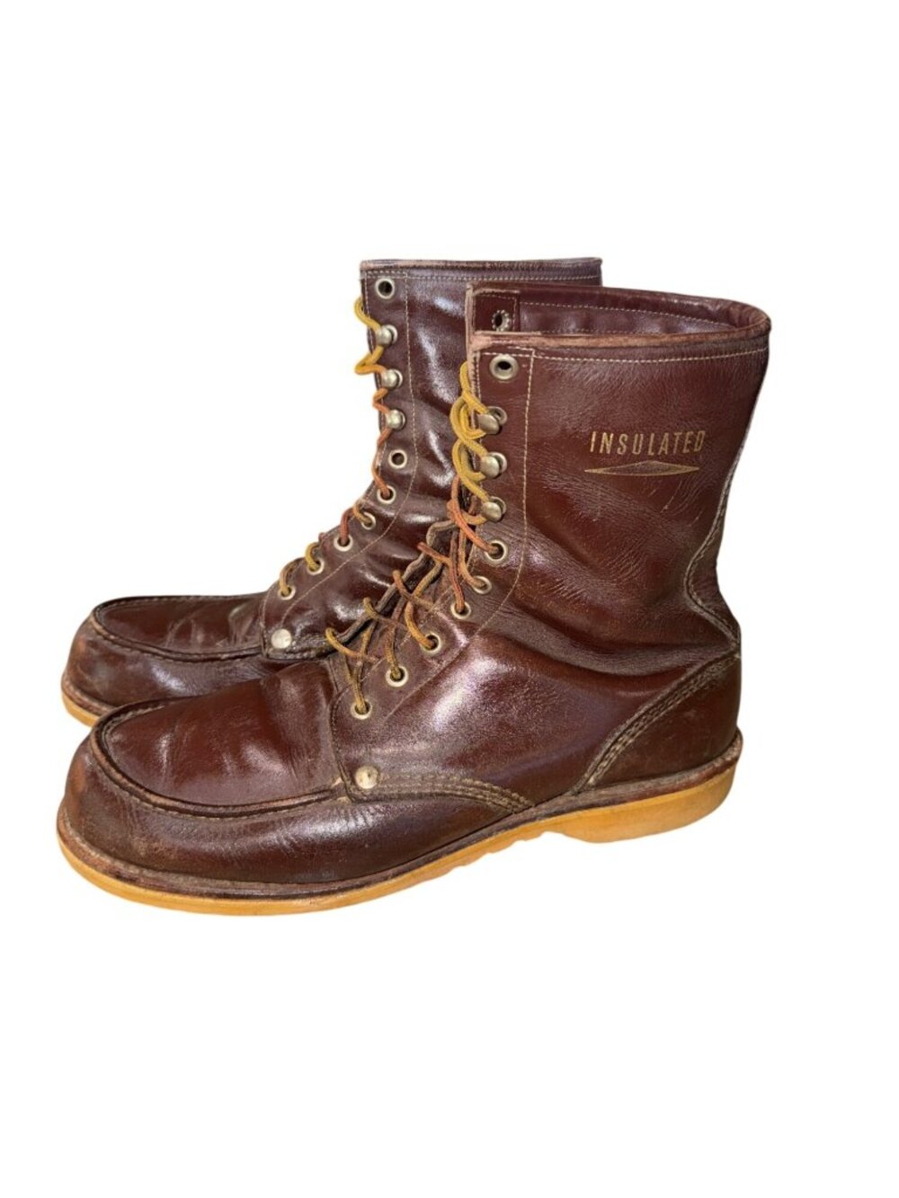 Vintage Insulated Sears Roebuck Men 10 Work Boots #86004 Moc Toe Brown Leather